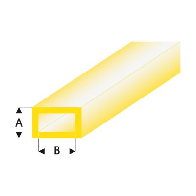 Maquett 2 x 4mm Yellow Styrene Transparent Rectangular Tube